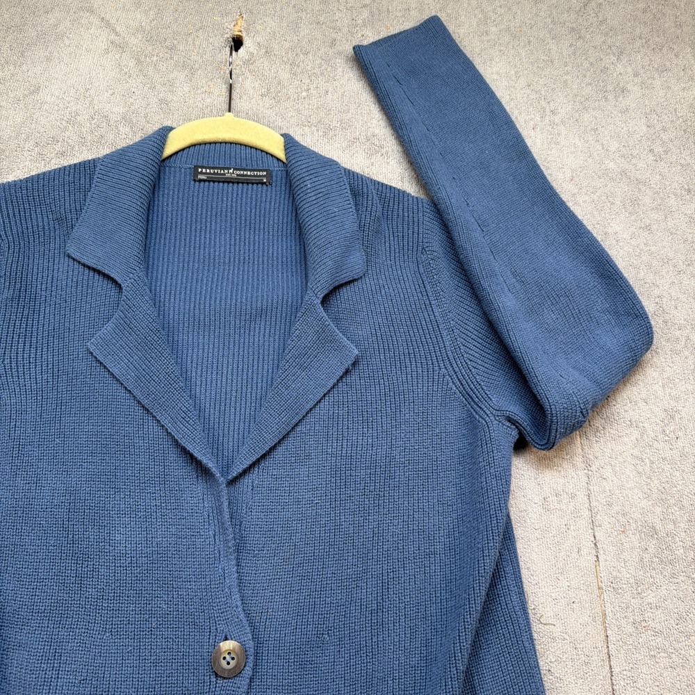 Peruvian Connection Women's Knit Jacket Cardigan Blue Medium‎ Made in Peru